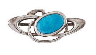 AN ART NOUVEAU SILVER AND ENAMEL BROOCH, BY CHARLES HORNER,