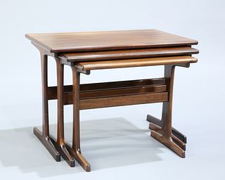 A NEST OF THREE 1970'S HARDWOOD TABLES, PROBABLY DANISH, ea