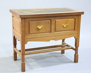 A YORKSHIRE OAK WRITING DESK, the rectangular leather inset
