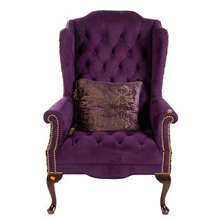 Purple Tufted Upholstered Queen Anne Style Chair