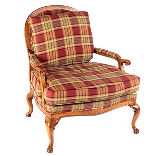 Plaid Queen Anne Style Upholstered Chair