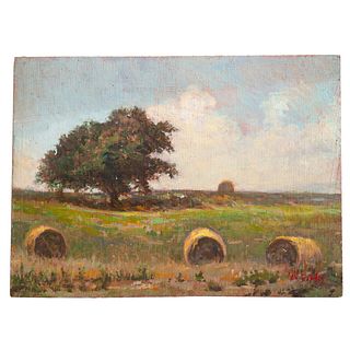 Nathaniel K. Gibbs. Landscape with Hay, oil