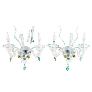 A Pair of Murano Glass Two Light Sconces