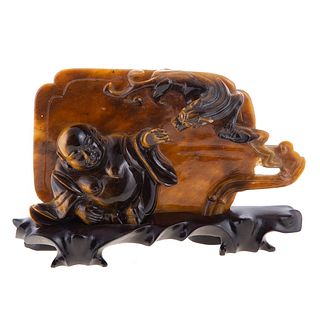 Chinese Carved Tiger's Eye Plaque
