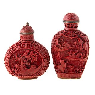 Two Chinese Cinnabar Lacquer Snuff Bottles