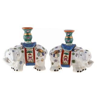 Pair of Chinese Export Elephant Joss Holders