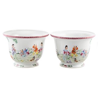 Pair of Chinese Famille Rose Cache Pots
