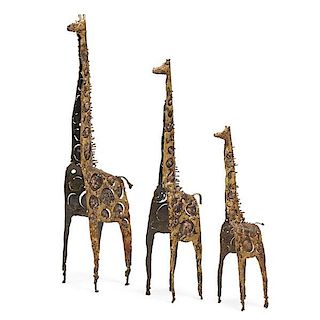 JAMES BEARDEN Three giraffe sculptures