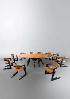Wendell Castle
(1932-2018)
Seven Days of the Week Dining Table and Ten Chairs, 1997