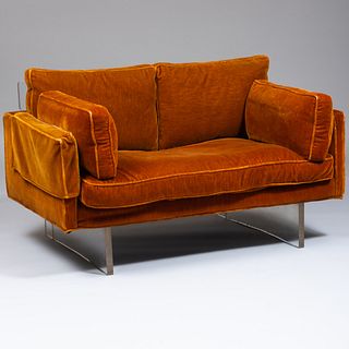 Vladimir Kagan Mohair Upholstered and Lucite Two Seat Sofa
