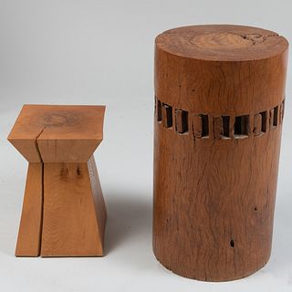 Two Modern Wood Sculptural Tables