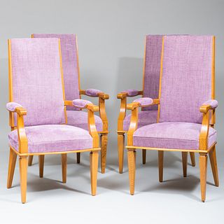 Set of Four Beech Art Deco Style Armchairs