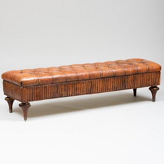 Tufted Leather Low Bench 