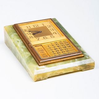 Cartier Brass-Mounted and Hardstone Desk Clock and Calendar