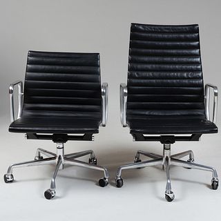 Two Similar Eames Metal and Leather Office Chairs for Herman Miller