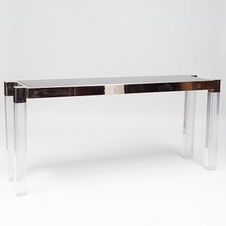 Charles Hollis Jones Lucite and Polished Nickel 'Box Line' Console 
