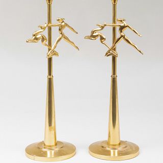 Pair of Art Deco Style Brass Lamps