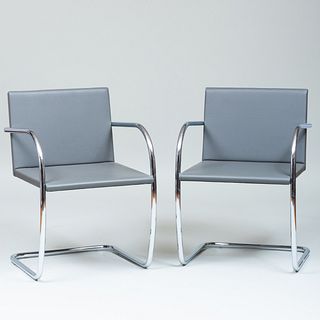 Mies van der Rohe Chrome and Textured Leather 'Brno' Armchairs for Knoll
