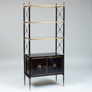 Jonathan Adler Brass-Mounted Black Lacquer and Glass 'Rider' Cabinet Ã‰tagÃ¨re