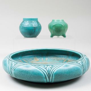 Group of Three Rookwood Pottery Green Glazed Vessels