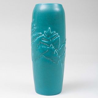 Rookwood Pottery Turquoise Glazed Vase Molded with Leaves