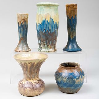 Group of Five Peters and Reed Glazed Pottery Vases