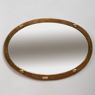 Arts and Crafts Style Planished Brass Oval Mirror