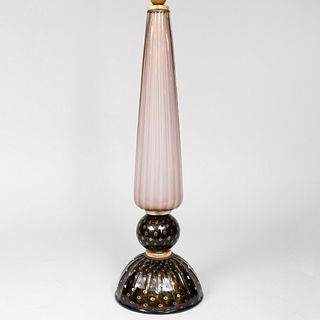 Murano Internally Decorated Lavender and Black Glass Table Lamp