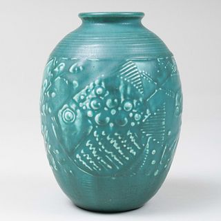 Rookwood Pottery Glazed Vase Molded with Fish