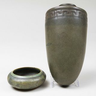 Fulper Pottery Small Green Glazed Dish and a Wall Pocket