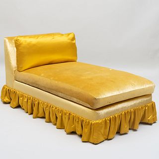 Mid-Century Skirted Chaise Lounge in Gold Satin and Velvet Upholstery