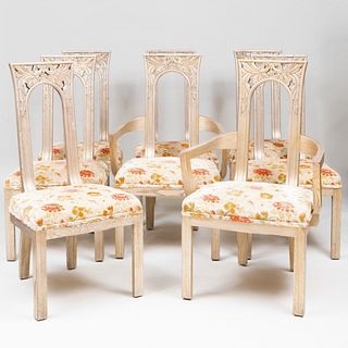 James Mont (1904-1978): Set of Eight Carved and Silvered Oak Dining Chairs