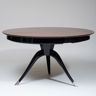 Italian Rosewood and Ebonized Extension Dining Table, in the Manner of Ruhlmann