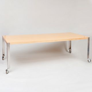 Large Metal-Mounted Maple Dining Table 