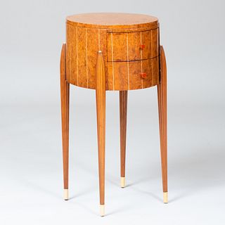 Art Deco Burl Wood and Composite Side Table