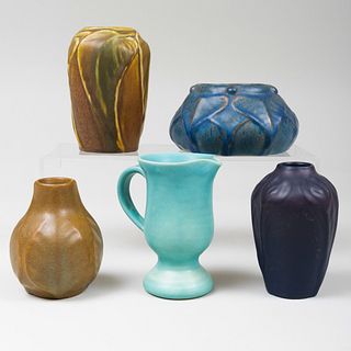 Group of Five Van Briggle Pottery Glazed Vessels