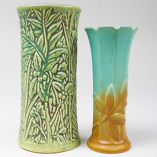 Two Weller Pottery Vases Molded with Leaves