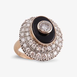A convertible onyx and diamond or turquoise and fourteen karat gold ring,