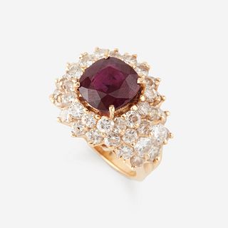 A ruby, diamond, and fourteen karat gold ring,