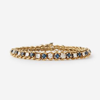 An eighteen karat gold, sapphire, and diamond bracelet,