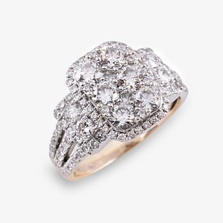 A diamond and fourteen karat white gold ring,