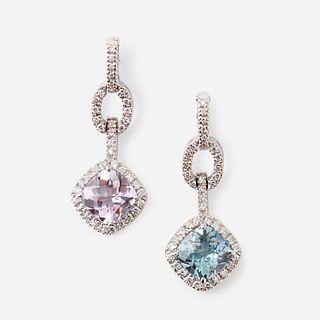 Two gem-set, diamond, and eighteen karat white gold pendants,