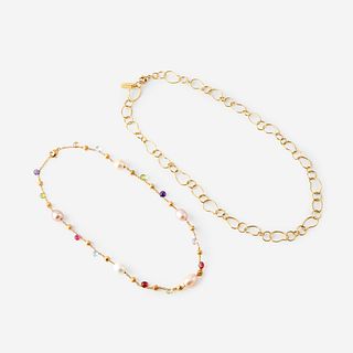 Two eighteen karat gold necklaces, Marco Bicego and Ippolita,