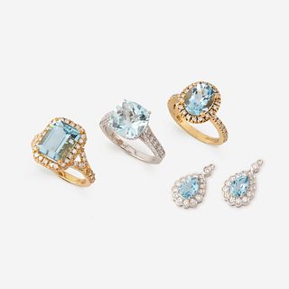A collection of aquamarine and diamond jewelry,