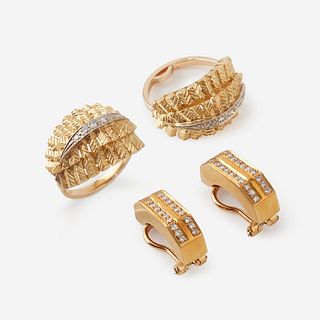 A collection of gold and diamond jewelry,