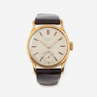 An eighteen karat gold strap wristwatch, Patek Philippe, Calatrava, circa late 1930's