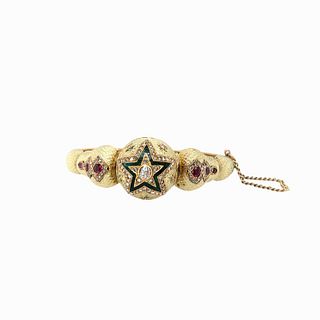 Russian Hallmarked Gold Diamond Bangle Bracelet