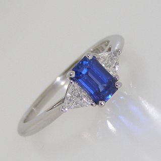 Tiffany & Co Platinum 3 Stone Rectangular Sapphire