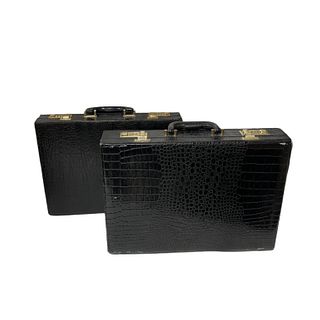 (2) Croc Embossed Calfskin Leather Briefcases