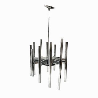 Contemporary Wide Brushed Nickel Rod Chandelier
